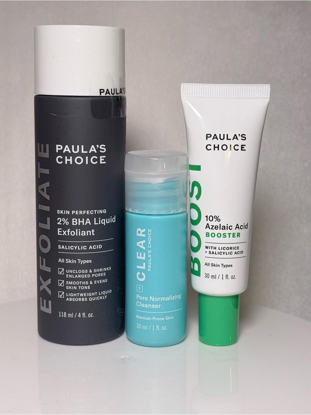 Paula's Choice exfoliant 4oz cleanser 1oz  and azeliac acid 1oz nwob